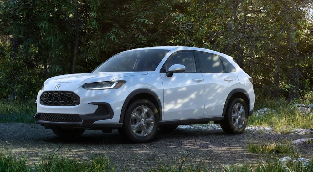 A white 2026 Honda HR-V parked off-road on dirt