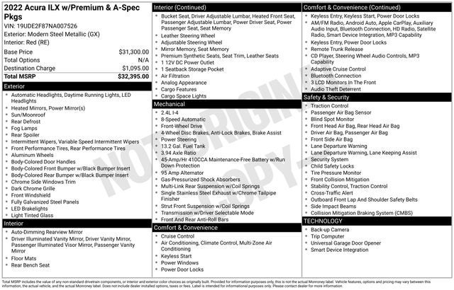 2022 Acura ILX Premium and A-SPEC Packages