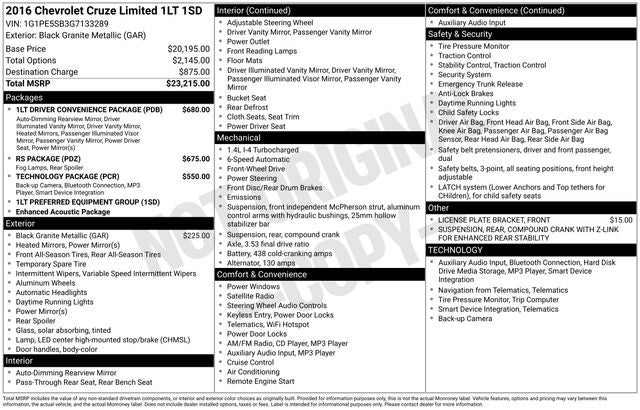 2016 Chevrolet Cruze Limited 1LT