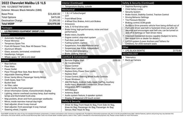 2022 Chevrolet Malibu LS 1LS