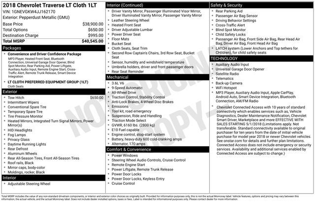 2018 Chevrolet Traverse LT Cloth w/1LT