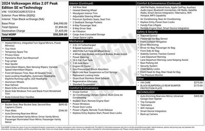 2024 Volkswagen Atlas 2.0T Peak Edition SE w/Technology