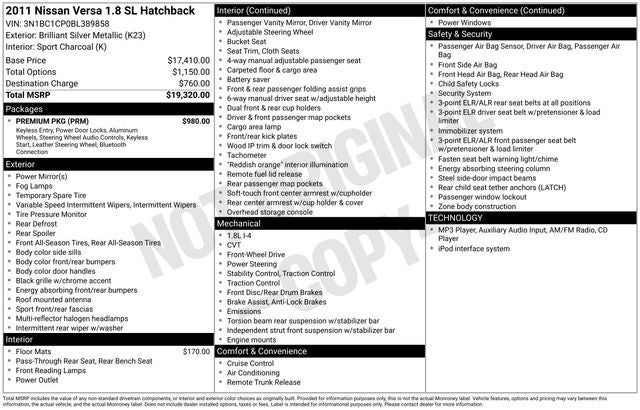 2011 Nissan Versa 1.8 SL