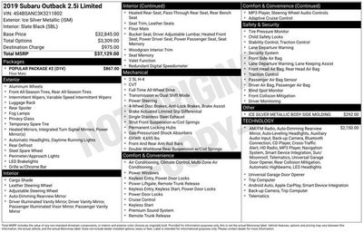 2019 Subaru Outback 2.5i Limited