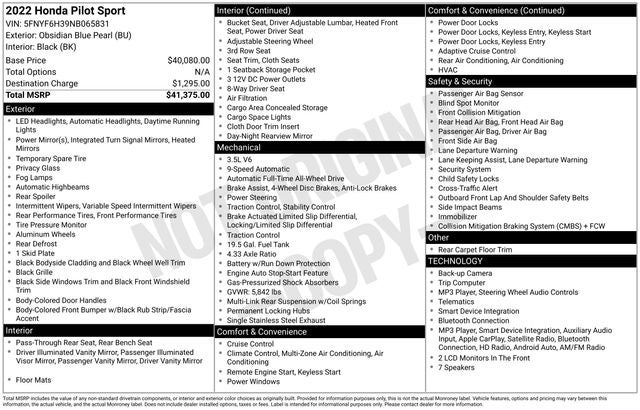 2022 Honda Pilot Sport