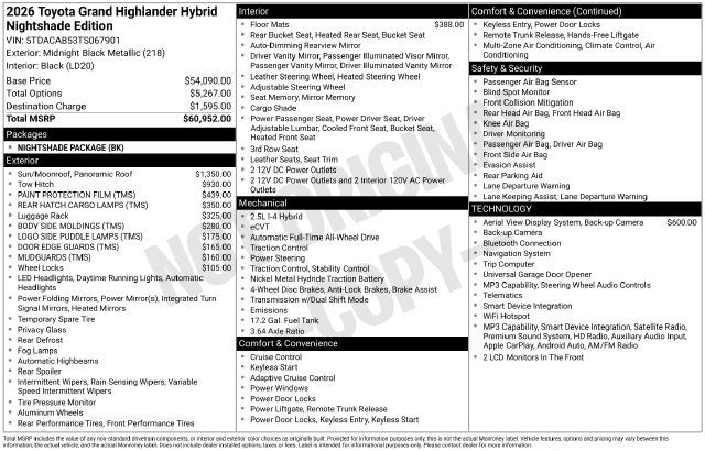 2026 Toyota Grand Highlander Hybrid Nightshade Edition