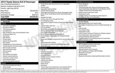 2012 Toyota Sienna XLE 8 Passenger