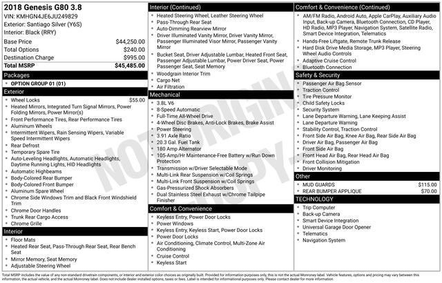 2018 Genesis G80 3.8