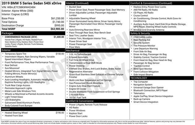 2019 BMW 5 Series 540i xDrive