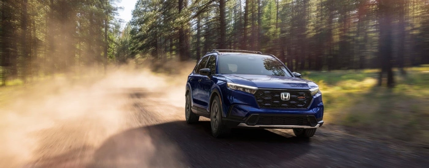 A blue 2026 Honda CR-V from the front after leaving Honda dealer near Rolling Meadows.